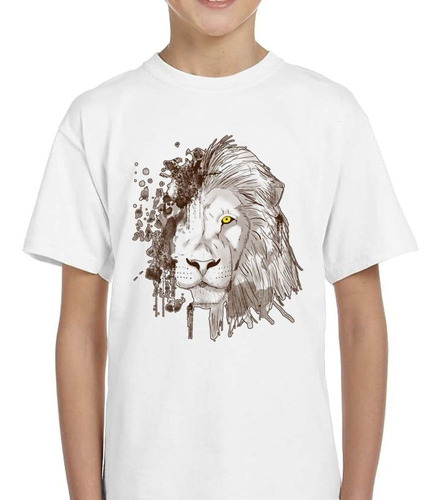 Remera De Niño Leon Cara Dibujo Ojo Media Salvaje