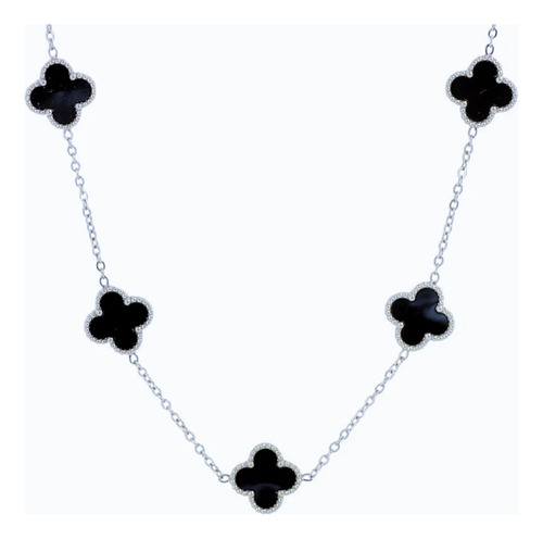 Collar 5 Treboles Acero Qururgico Blanco Negro