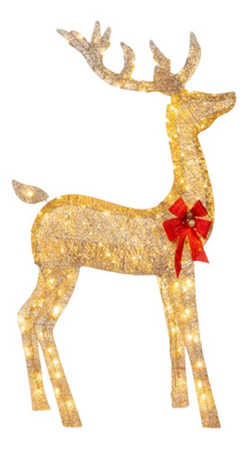 Adorno Navideño De Ciervo Con Lazos Rojos Brillantes Para