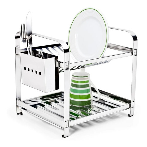 Imagem 1 de 5 de Escorredor Aço Inox 12 Pratos Porta Talheres Inox Promoção