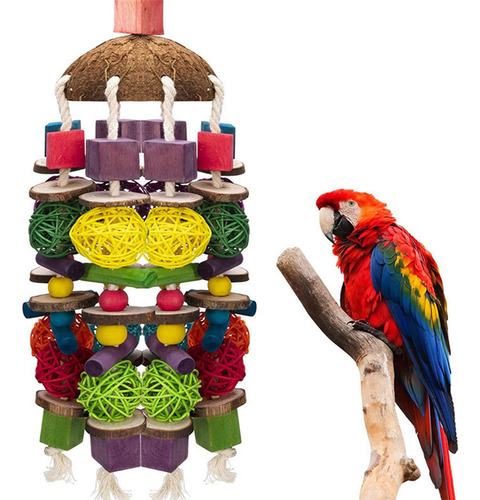 Loro Juguetes Bloques De Madera Jaula Colgante Pájaro