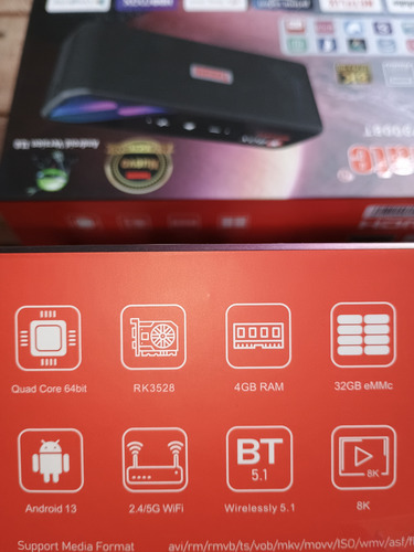 Tv Box Con Altavoz 8k Ultra Hd,bluetooth Negro Estándar