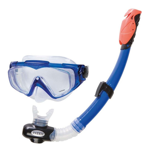 Set Snorkel Tubo + Mascara Buceo Azul Silicone Piscina Intex