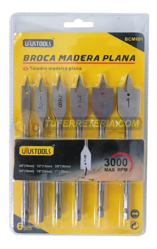 Imagen 2 de 8 de Broca Espada Para Madera 6pcs Uyustools