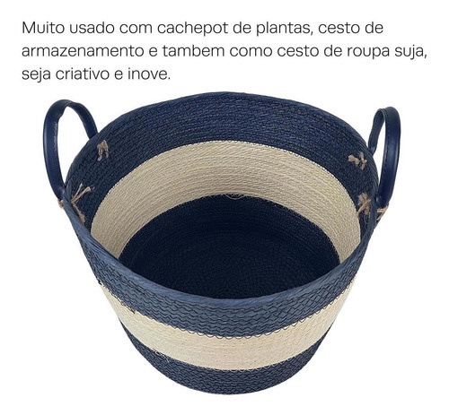 Cesto De Palha Seagrass 34x31 Grande Organizador Ou Cachepot Cor Etnias