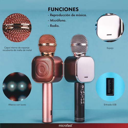 Imagen 9 de 10 de Micrófono Inalámbrico Karaoke Parlante Recargable Bluetooth