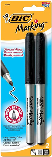 Bic Mark-se Marcador Permanente, Punta Fina, Negro, 2 Marcad