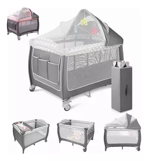 Cuna Plegable Mosquitero Para Bebe Ruedas Y Corral Silver