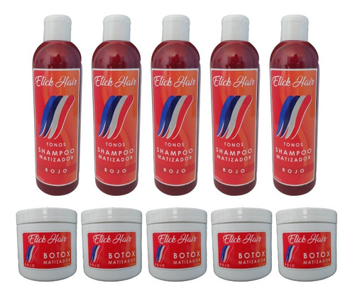 Shampoo Matizador Rojo 5 + 5 Mascara Matizadora Etick Hair