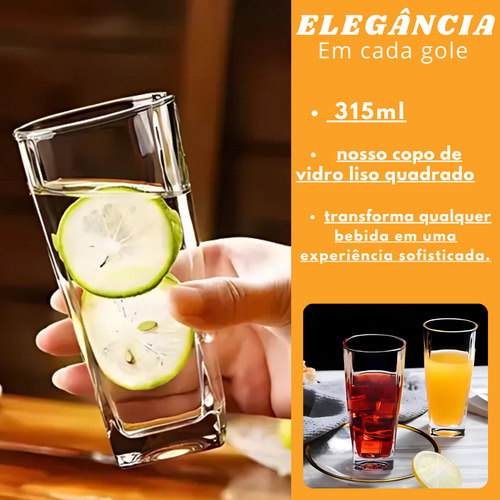 Jogo 6 Copos De Vidro Alto Suco E Água Vitoria Regia 315ml