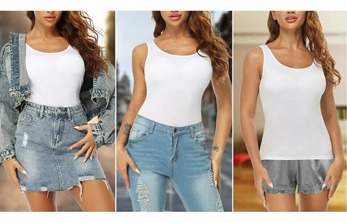 Pack 4 Piezas Camiseta Tank Top Dama Lisa Algodón