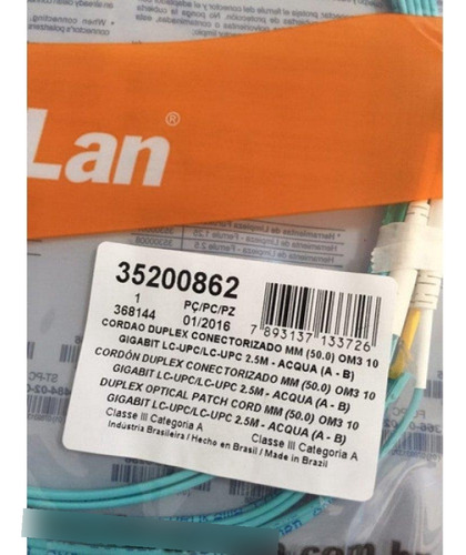 Cordão Duplex Multimodo Om3 Lc/lc 2.5m Furukawa 35200862
