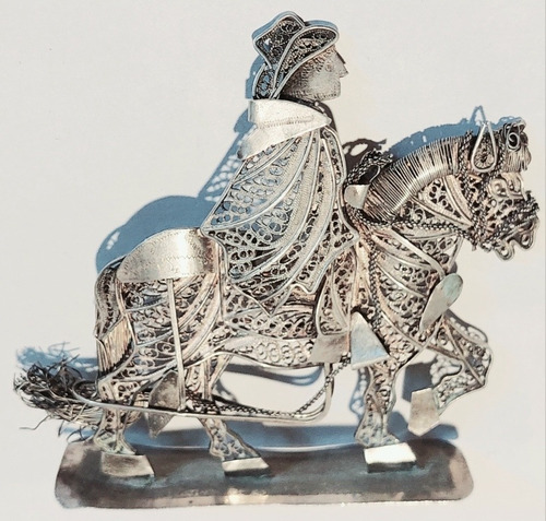 Miniatura Plata 950 Filigrana  Caballo Y Jinete 30 Gr. 8 Cm