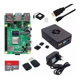 Kit Raspberry Pi4 8gb C/ Case+cartão 64gb +hdmi+fonte