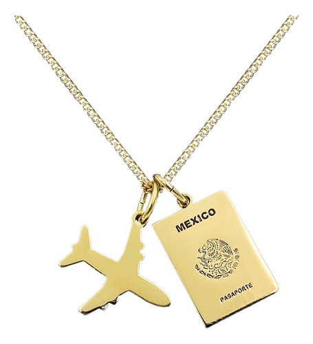 Dije Y Cadena Avion Viajero Travel Baño Oro 24k Plata 925 En