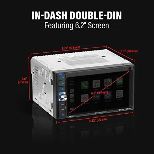 Boss Audio Systems Bcp62 - Sistema Estéreo De Audio Para Coche, Apple Carplay, Doble Din De 6.2 Pulgadas, Visualización Táctil Capacitiva, Audio Bluetooth Y Unidad Principal De Llamadas, Usb, Sin