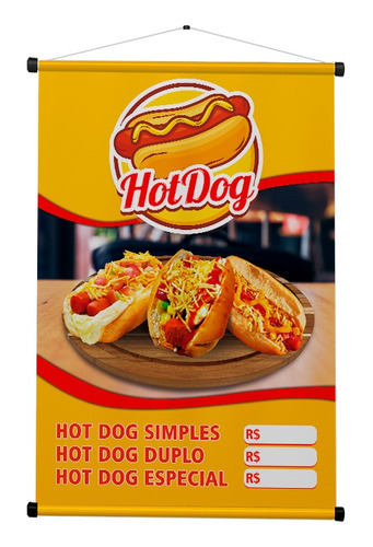 Banner Pronto Hot Dog , Cachorro  Quente 60x90cm Cores Vivas