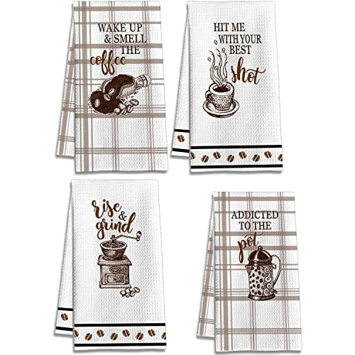 Funny Coffee Kitchen Towels Set Of 4, Pun Coffee Lovers...