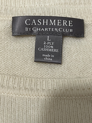 Suéter Cashmere Marfil Cuello Redondo Charter Club T. L (Usado)