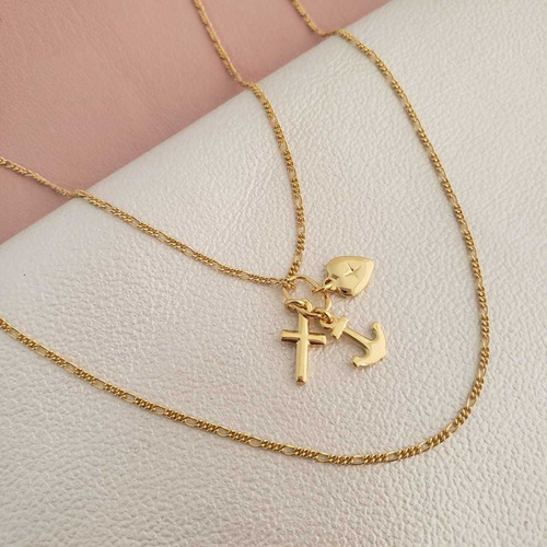 Cadena Para Mujer En Oro 18k + Dije Tres Gracias En Oro 18k