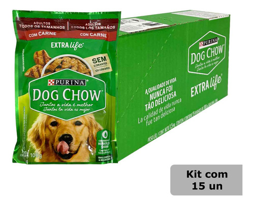 Kit 15 Sachê Dog Chow Cães Adultos Carne 100g Caixa