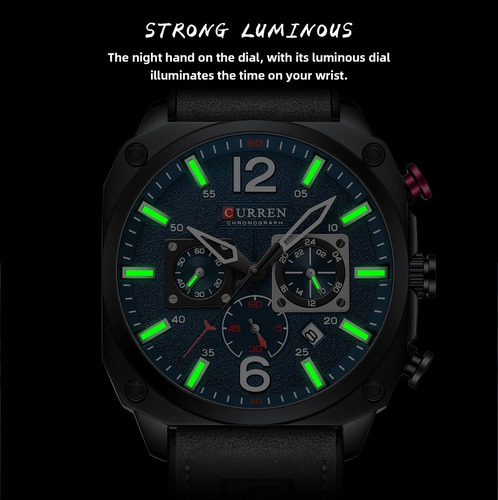Imagen 2 de 5 de Reloj Hombre Curren Cuero Cronógrafo Caballero Elegante