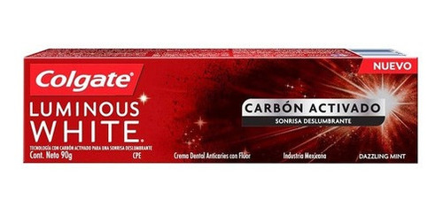 Colgate Pasta Dental Luminous White Carbón Activado 90gr