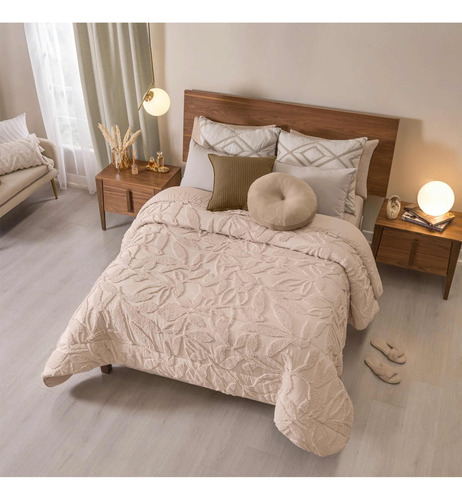 Jgo Edredón Kingsize Xl Castilla Beige Textura Hojas Vianney Diseño De La Tela Textura Hojas / Castilla Beige