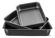 Comprar Set X 3  Fuentes Asaderas Aluminio Teflón Antiadherente Mta Color Negro
