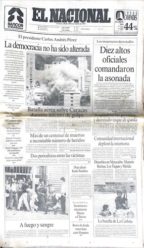 Periodico El Nacional 28 De Noviembre 1992 Golpe Militar