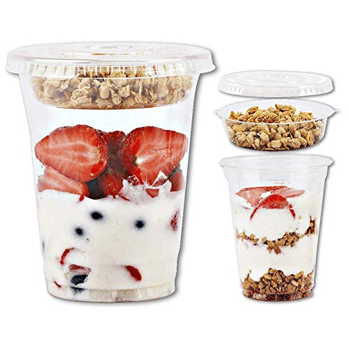 12 Oz Clear Plastic Parfait Cups With Insert 3.25oz & F...