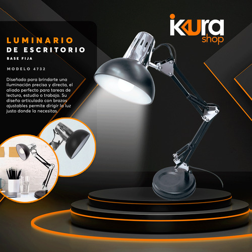 Lampara De Escritorio Con Base Fija Negra Adir 4732 Negro Negro