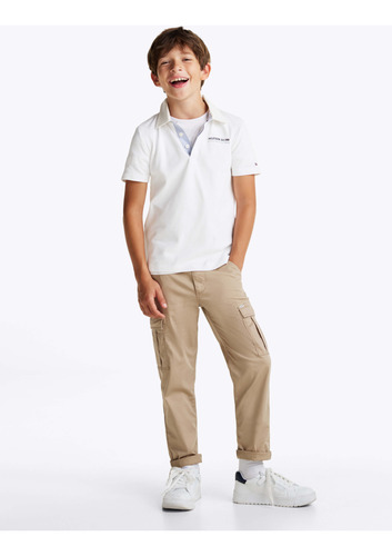 Polo Tommy Hilfiger Blanco Con Cuello A Contraste Para Niño