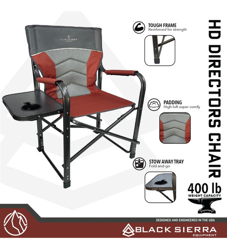 Silla De Campamento Xl Con Mesa Auxiliar Plegable Resistente Burnt Henna
