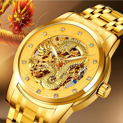 Reloj mecánico Skmei de lujo con diamantes, correa de color negro dorado