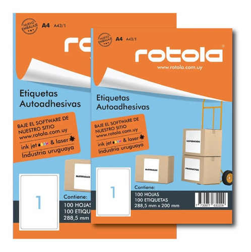 Etiquetas Imprimibles Rotola A4/ 1 - 100 Unidades. 288.5x200