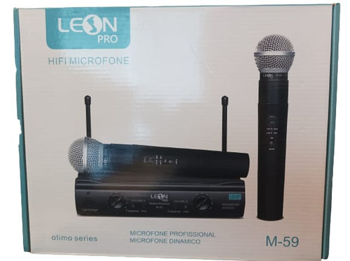 Microfone Duplo Profissional Uhf Karaoke Palestras Sem Fio Cor Preto