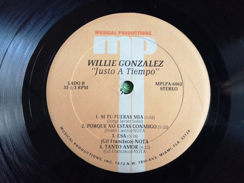 Eam Lp Vinilo Willie Gonzalez Justo A Tiempo 1992 Americano (Usado)