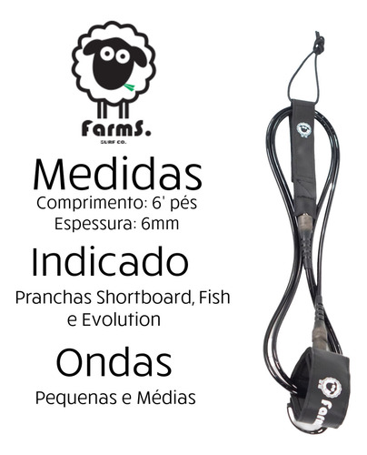 Leash Cordinha Farms 6' X 6 Mm Regular Estrepe Lit Surf