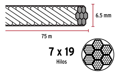 Cable Flexible 1/4' Acero 7x19 Recubierto Pvc Carrete 75 M