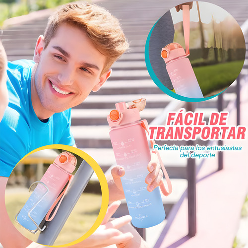 Botella Deportiva Para Agua 3 En 1 Con 3 Niveles Distintos Rosa