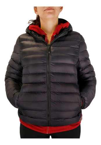 Campera Mujer Hifel C Capucha Puffer Negro On Sports