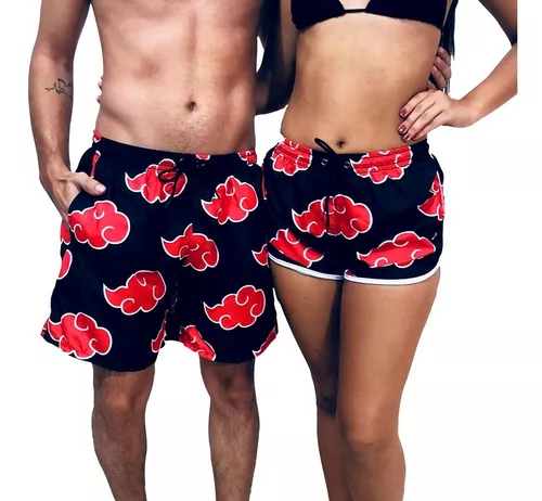 Kit conjunto 2 shorts anime naruto akatsuki nuvem moda verão praia com  bolsos feminino masculino - Preto