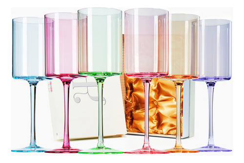 Khen Juego 6 Copa Vino Cristal Cuadrada Color Regalo Para 12
