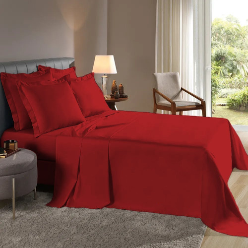 Lençol Solteiro 2 Pçs Abas Percal Flex 400 Fios Toque Macio Cor Vermelho Desenho do tecido Liso