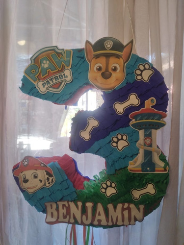 Piñata Cumpleaños Tematica Numero Tres Paw Patrol