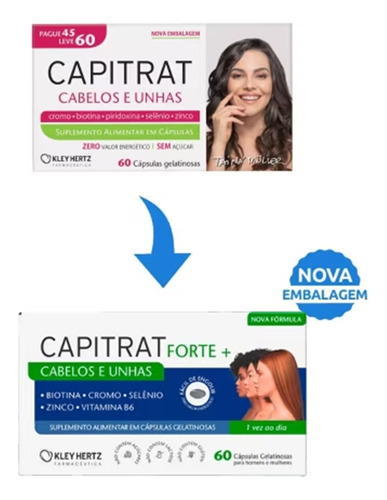 Kit 2 Suplemento Capitrat Forte+ Cabelos E Unhas 60 Cápsulas