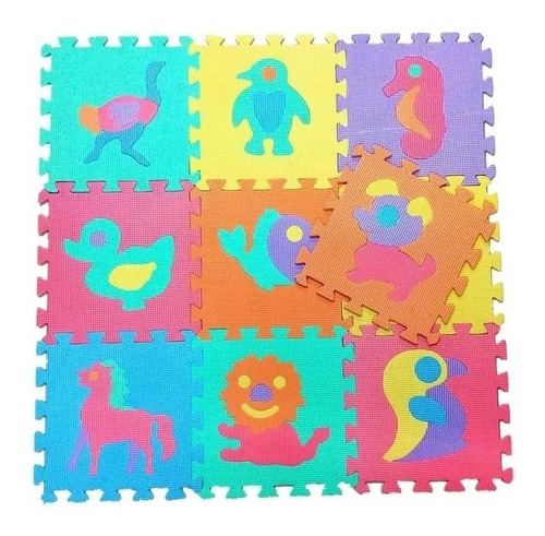 Alfombra Goma Eva Set 10 Cuadros Animales 30x30 Bebes Niños