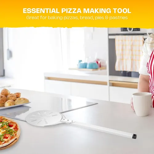 Pala Giratoria Perforada De Pizza 20 Cm Mango Largo Aluminio