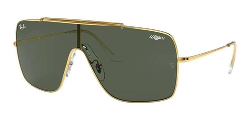 Anteojos de sol Ray-Ban Wings II Standard con marco de metal color polished gold, lente green de plástico clásica, varilla polished gold de metal - RB3697